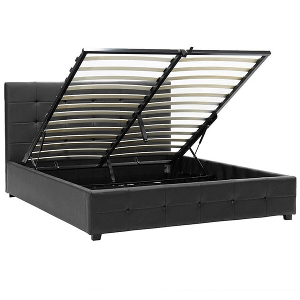 Κρεβάτι Roi pakoworld 160x200 PU μαύρο ματ + αποθηκευτικό χώρο
