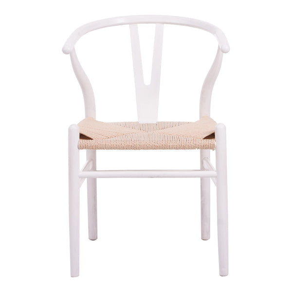 Καρέκλα Wishbone pakoworld rubberwood-σχοινί σε λευκή απόχρωση 53.5x57x74εκ