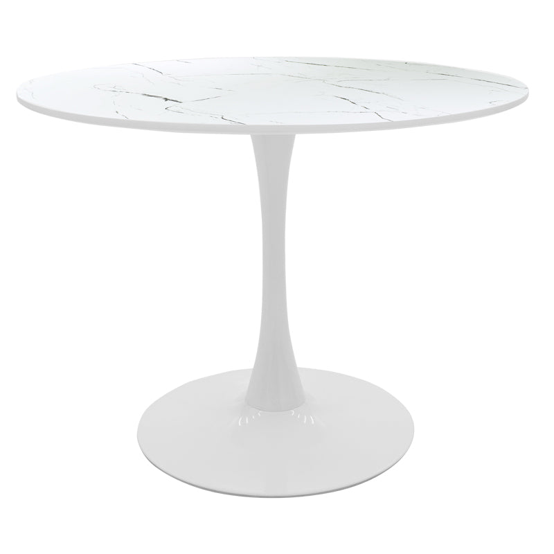 Tραπέζι Balou pakoworld sintered stone σε λευκή απόχρωση με όψη μαρμάρου-βάση λευκό μέταλλο Φ120x73εκ