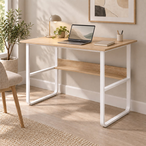 Γραφείο εργασίας Kela pakoworld mdf σε oak απόχρωση με λευκό μέταλλο 100x60x73εκ