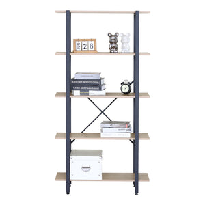 Βιβλιοθήκη Nebranzo pakoworld oak με μαύρο μέταλλο 80x34x155.3εκ
