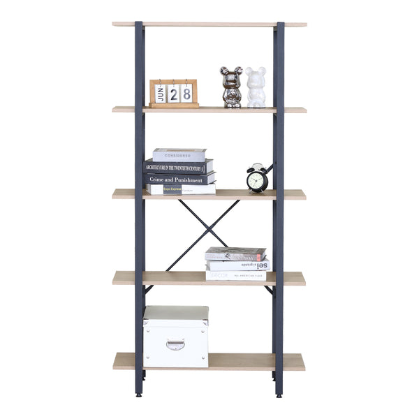 Βιβλιοθήκη Nebranzo pakoworld oak με μαύρο μέταλλο 80x34x155.3εκ