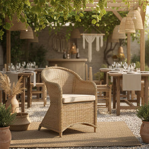 Πολυθρόνα κήπου Hadrian pakoworld rattan καφέ- textilene μπεζ 57x70x85εκ