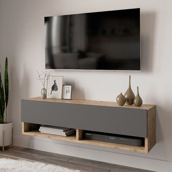 Έπιπλο τηλεόρασης επιτοίχιο Roscoe pakoworld ανθρακί-oak 100x31