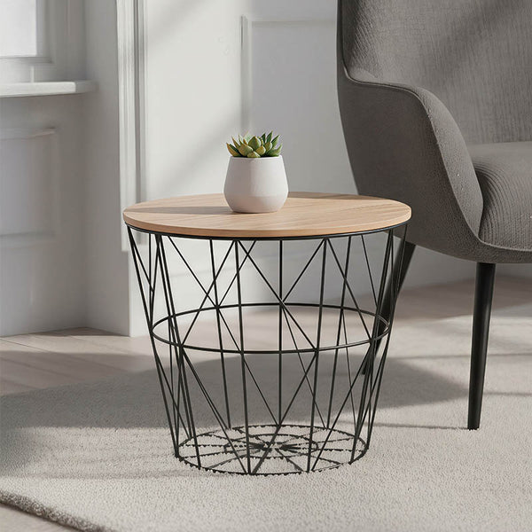 Βοηθητικό τραπέζι σαλονιού Jacot pakoworld oak-μαύρο Φ38x30