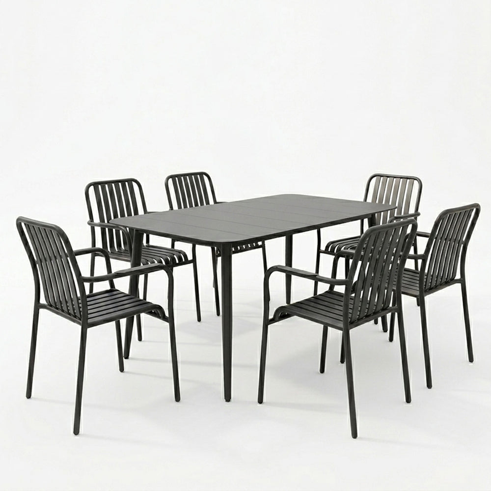 Τραπεζαρία Heven Vista pakoworld σετ 7τεμ μαύρο αλουμίνιο 120x70x72εκ
