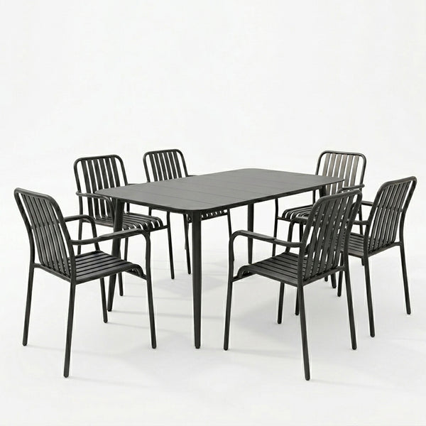Τραπεζαρία Heven Vista pakoworld σετ 7τεμ μαύρο αλουμίνιο 120x70x72εκ