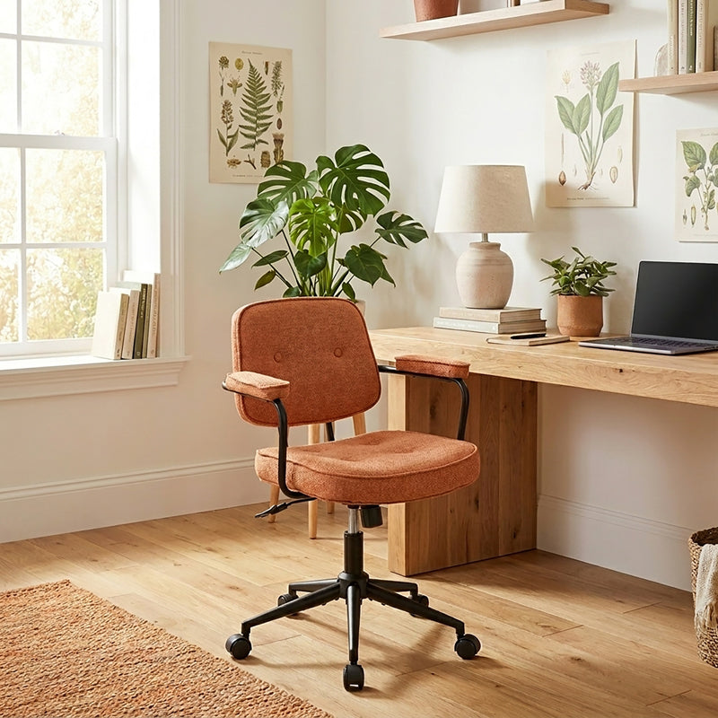 Καρέκλα γραφείου Leberta pakoworld terracotta ύφασμα 64x63
