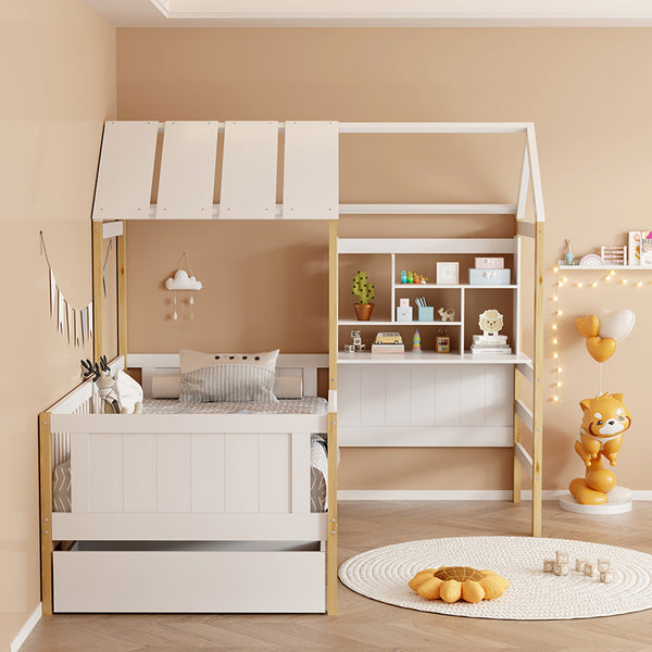 Παιδικό κρεβάτι Bedria pakoworld τ. Montessori ξύλο σε λευκή-φυσική απόχρωση 90x190εκ