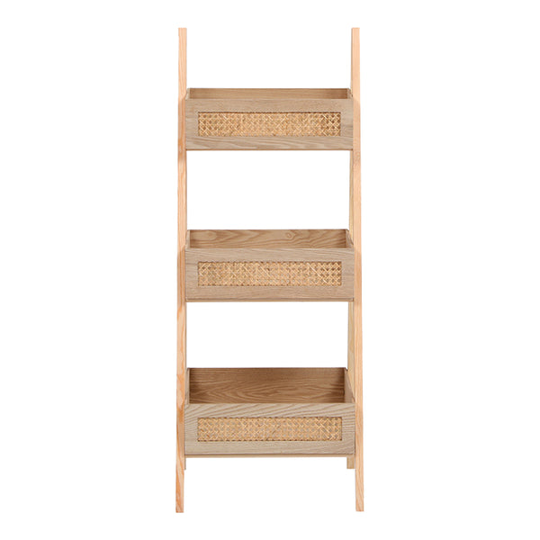 Ραφιέρα επιδαπέδια 3όροφη Scandy pakoworld mdf-rattan σε φυσική απόχρωση 44x37x110εκ