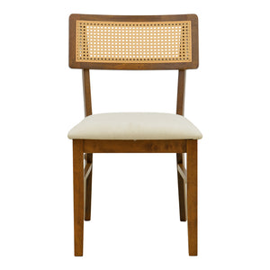 Καρέκλα Raffles pakoworld καρυδί rubberwood με pe rattan και εκρού ύφασμα 47x48x83.5εκ