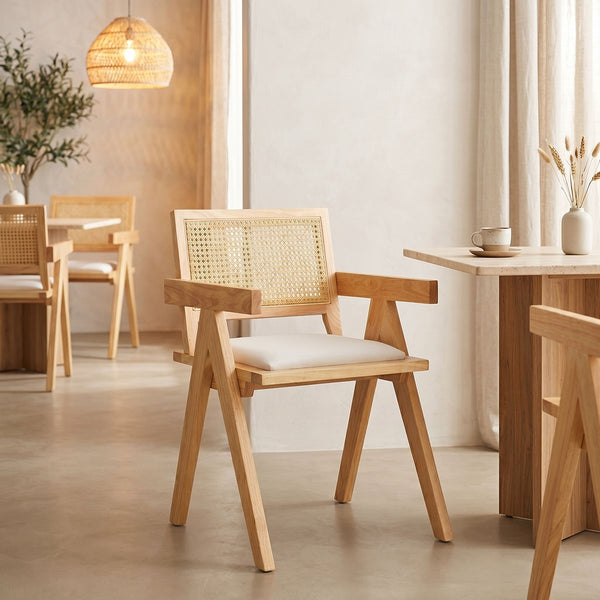 Πολυθρόνα Winslow pakoworld rubberwood σε φυσική απόχρωση-ύφασμα λευκό 51x54x80εκ