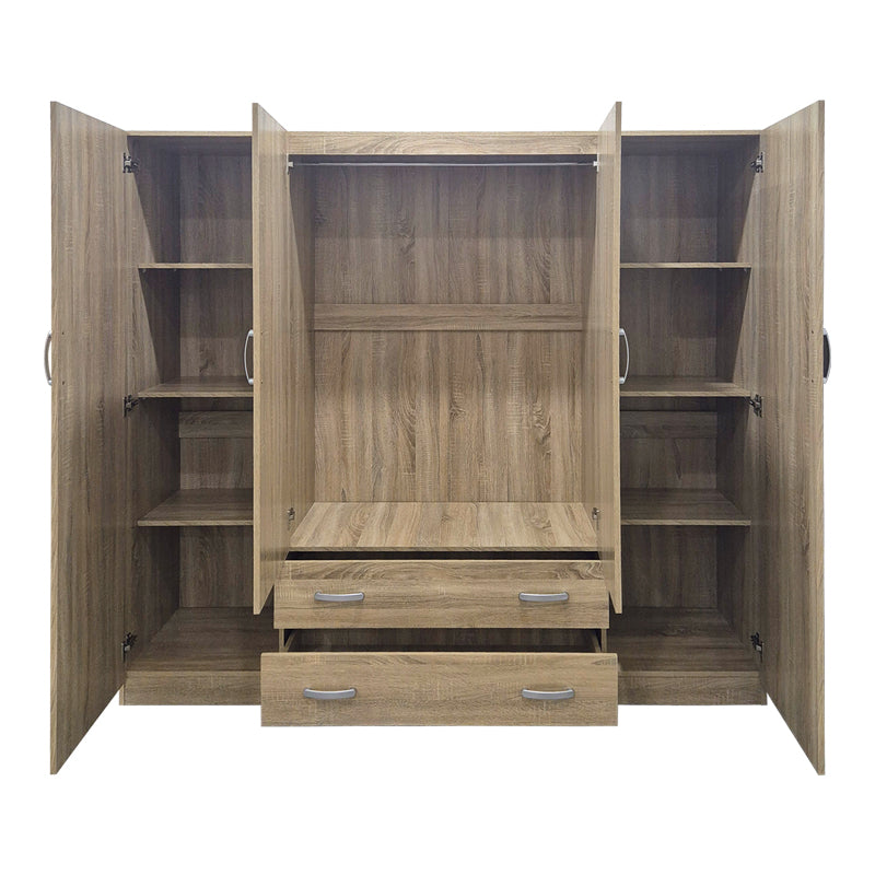 Ντουλάπα τετράφυλλη και πατάρι Alvia pakoworld sonoma 200x51x240εκ