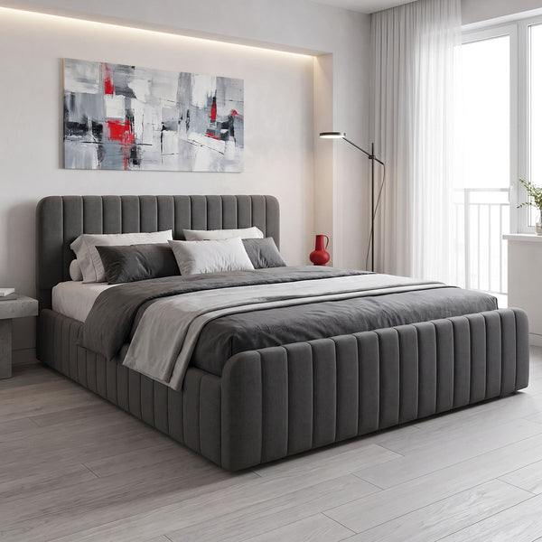 Κρεβάτι διπλό Myrelia pakoworld ανθρακί ύφασμα 160x200εκ